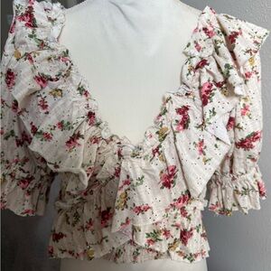 Free People Cream Flutter Sleeve Crop Blouse M